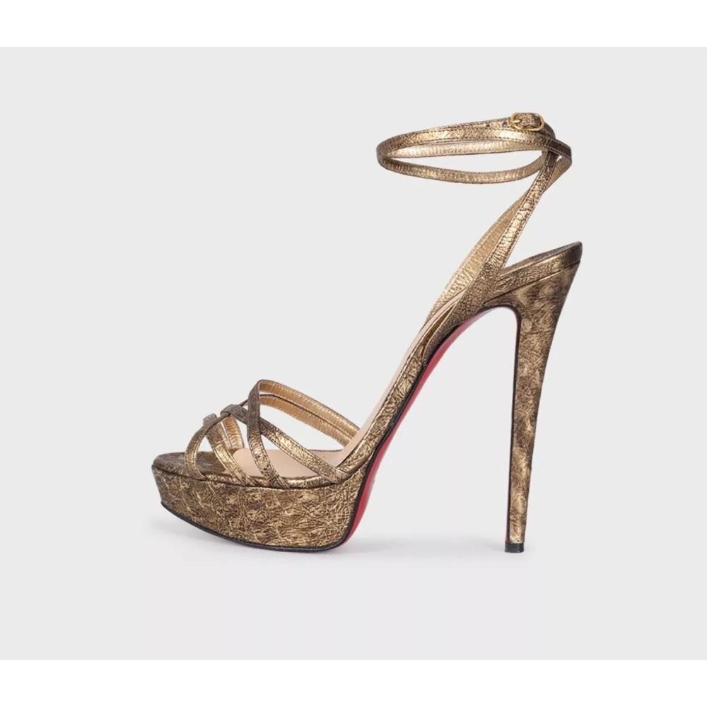 Christian Louboutin Gold Leather Platform High Heel Sandals Sz.38